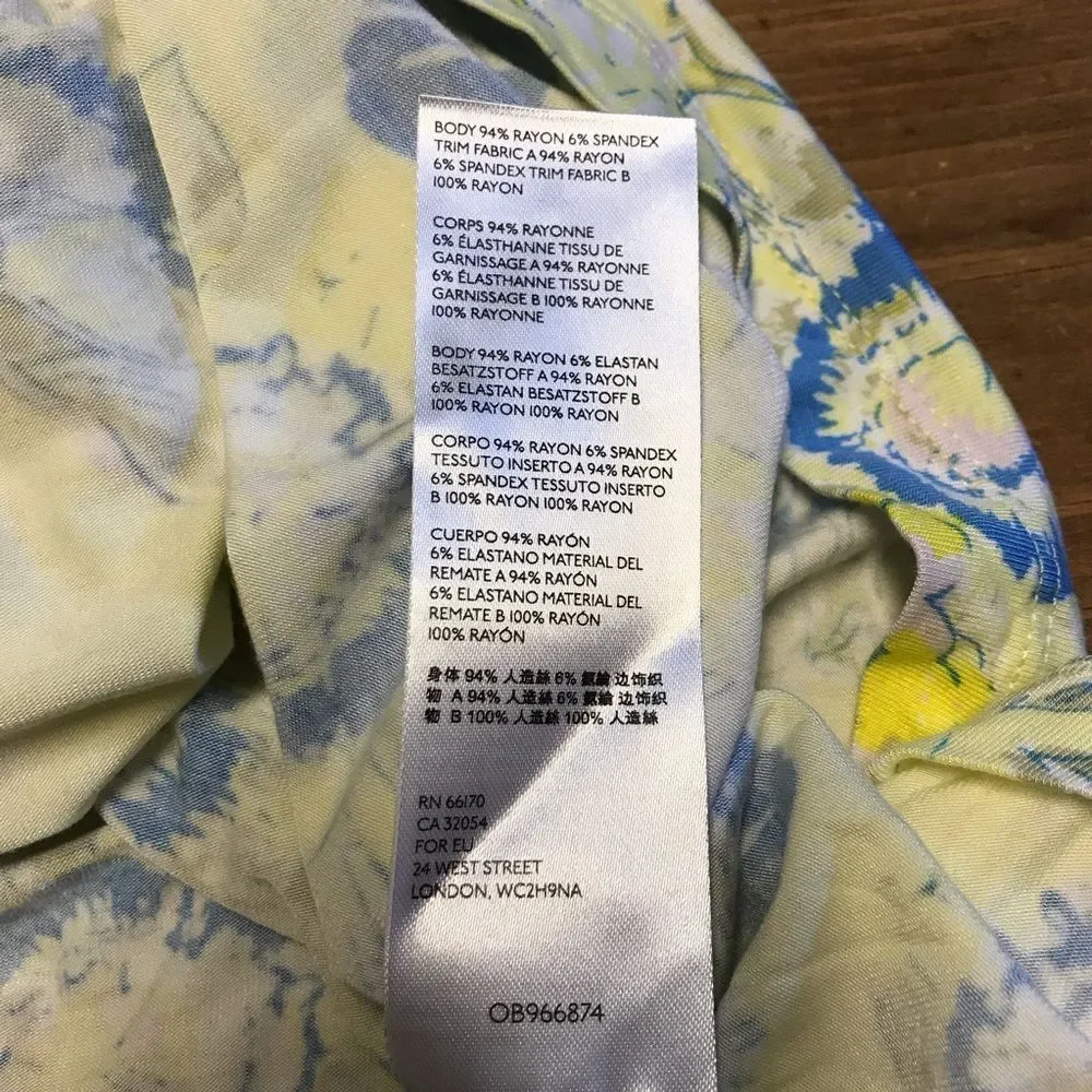 Free People Baja Babe Tee Lemon Gelato XS NWT Yellow Blue White Floral